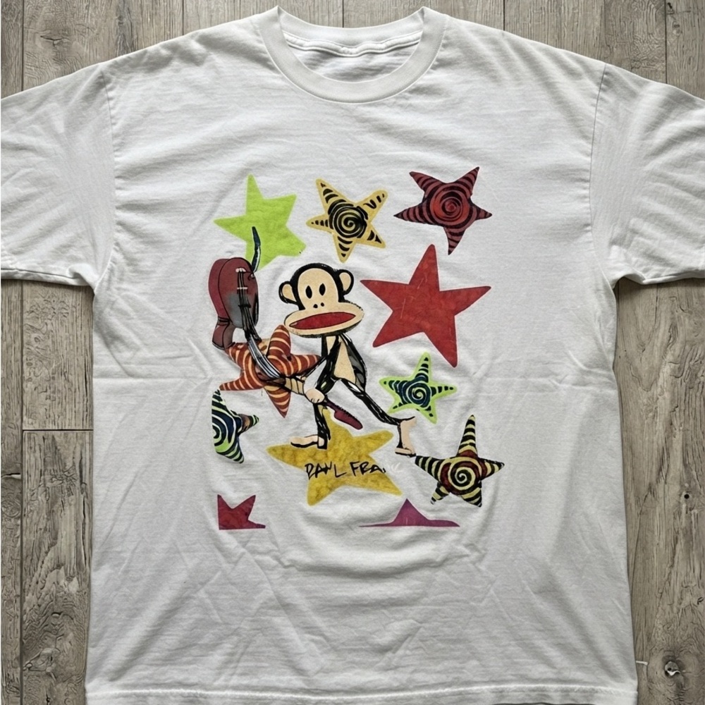 Gildan White Tee with Colorful Paul Frank Julius Star Graphic